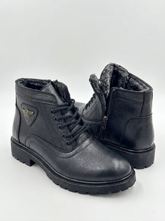 BA0585 Erkek Siyah İçi Kürklü Fermuarlı Ve Bağcıklı Kışlık Bot
