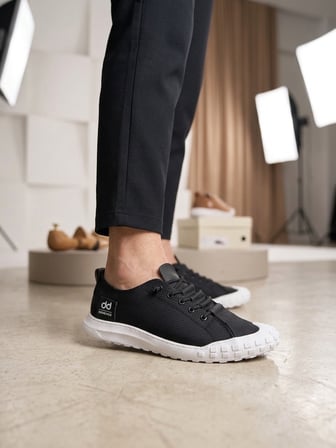 BA0248 BOA Siyah Beyaz Taban Esnek Bağcıklı Ultra Hafif Nefes Alan Sneaker Ayakkabı