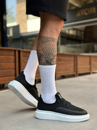 BA0375 Özel Örme Triko Tarz Siyah Renk Spor Ayakkabı