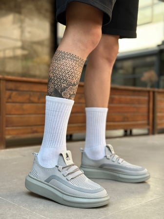 BA0375 Özel Örme Triko Tarz Gri Renk Spor Ayakkabı