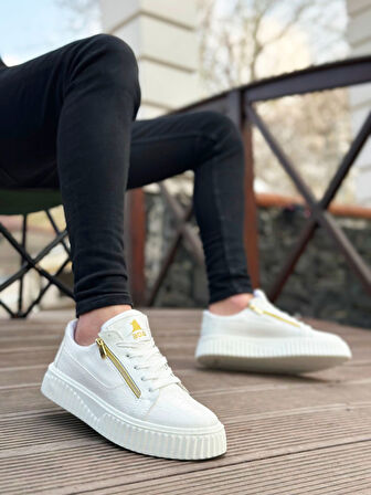 SNR-308 BOA Kalın Yüksek Taban Çift Fermuarlı Beyaz Erkek Ayakkabı