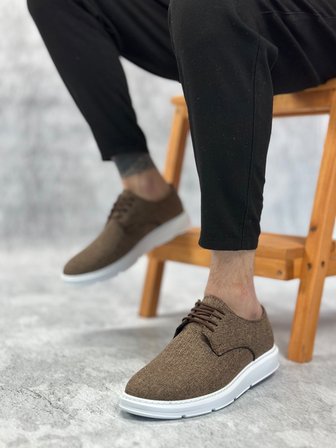 BA0003 Bağcıklı Klasik Spor Keten Kahverengi Beyaz Taban Casual Erkek Ayakkabı