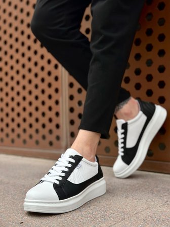 BA0423 BOA Kalın Yüksek Taban Beyaz Siyah Bağcıklı Spor Erkek Ayakkabı