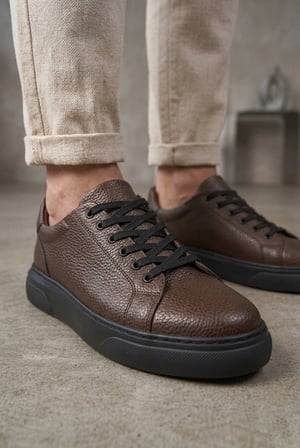 BLF-010 Erkek Sneaker Günlük Casual Spor Ayakkabı Kahverengi Siyah Taban