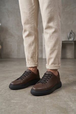 BLF-010 Erkek Sneaker Günlük Casual Spor Ayakkabı Kahverengi Siyah Taban