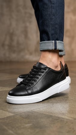 BLF-010 Erkek Sneaker Günlük Casual Spor Ayakkabı Siyah Beyaz Taban