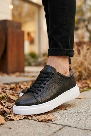 BLF-010 Erkek Sneaker Günlük Casual Spor Ayakkabı Siyah Beyaz Taban