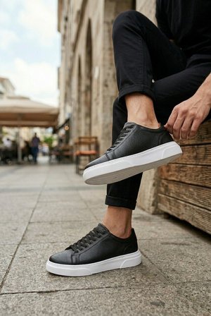 BLF-010 Erkek Sneaker Günlük Casual Spor Ayakkabı Siyah Beyaz Taban
