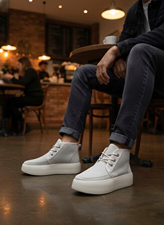 ET0550 İçi Kürklü Bağcıklı Krem Erkek Tarz Spor Bot