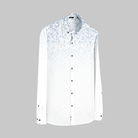 ELETA UZUN KOL DESENLİ SLİM MAVİ GÖMLEK