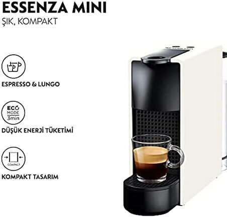 (AMBALAJ HASARLI) Nespresso Essenza Mini C 30 Beyaz Kapsül Kahve Makinesi