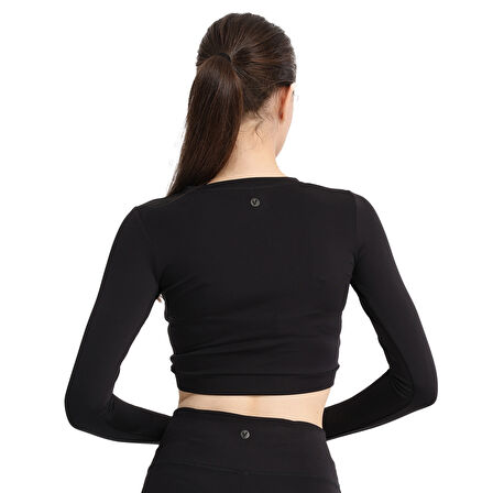 Mahave Cropped Top Kadın Siyah Antrenman T-Shirt 25KK1045-SYH