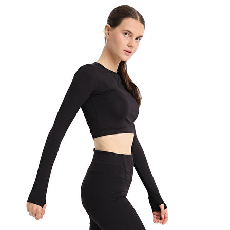 Mahave Cropped Top Kadın Siyah Antrenman T-Shirt 25KK1045-SYH