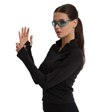 Dewey Half-Zip Kadın Siyah Koşu T-Shirt 25KK1033-SYH