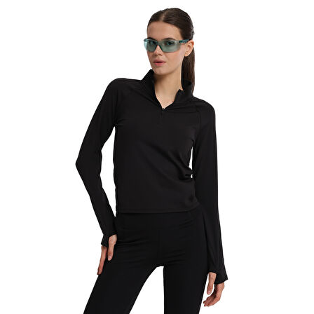Dewey Half-Zip Kadın Siyah Koşu T-Shirt 25KK1033-SYH