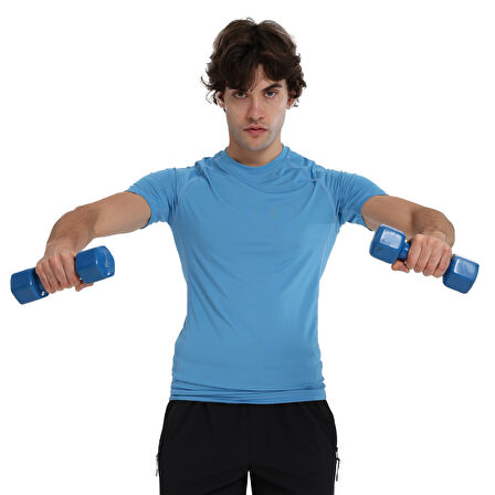 Yuma Slim Erkek Mavi Antrenman T-Shirt 25KE1026-RMVI