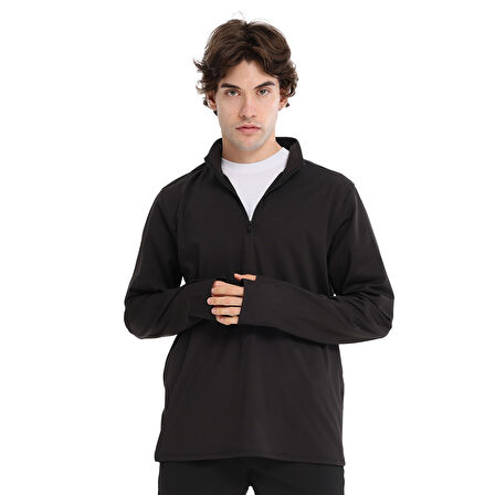 Boone Half-Zip Erkek Siyah Koşu T-Shirt 25KE1015-SYH