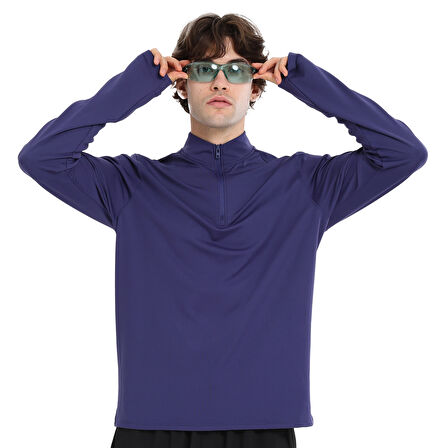 Boone Half-Zip Erkek Mavi Koşu T-Shirt 25KE1015-MVI