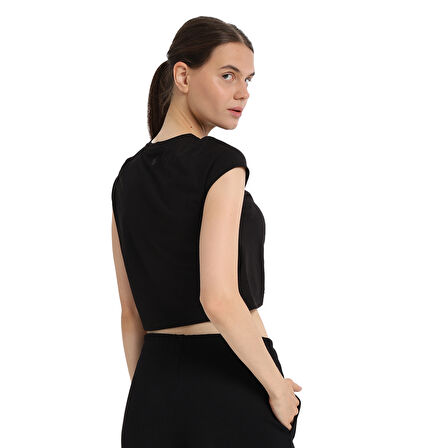 Marana Cropped Top Kadın Siyah Günlük Stil T-Shirt 25KK1032-SYH