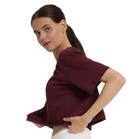 Sedona Cropped Kadın Bordo Günlük Stil T-Shirt 25KK1034-BRD