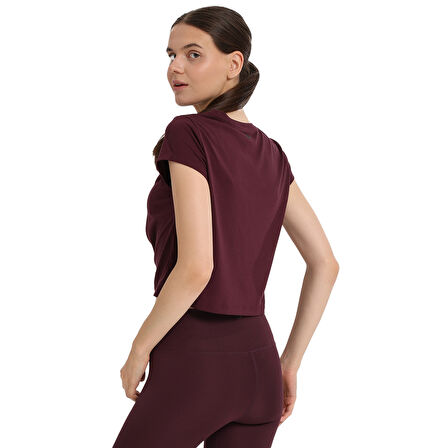 Marana Cropped Top Kadın Bordo Günlük Stil T-Shirt 25KK1032-BRD
