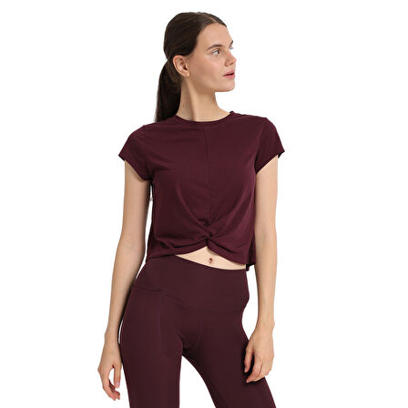 Marana Cropped Top Kadın Bordo Günlük Stil T-Shirt 25KK1032-BRD
