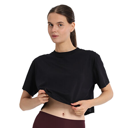 Sedona Cropped Kadın Siyah Günlük Stil T-Shirt 25KK1034-SYH