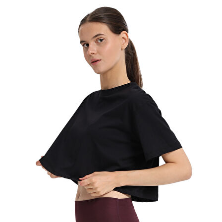 Sedona Cropped Kadın Siyah Günlük Stil T-Shirt 25KK1034-SYH