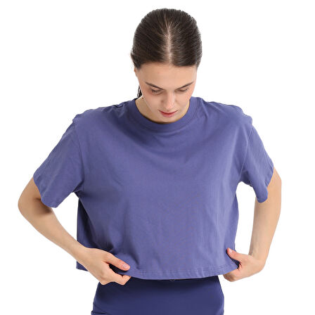 Sedona Cropped Kadın Mavi Günlük Stil T-Shirt 25KK1034-MVI