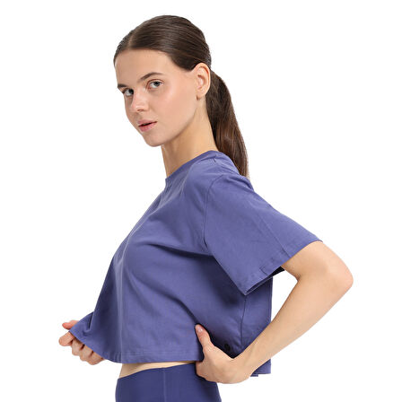Sedona Cropped Kadın Mavi Günlük Stil T-Shirt 25KK1034-MVI