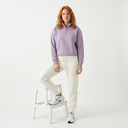 Cleo Zip Neck Kadın Lila Günlük Stil Sweatshirt 26YK0006-LIL
