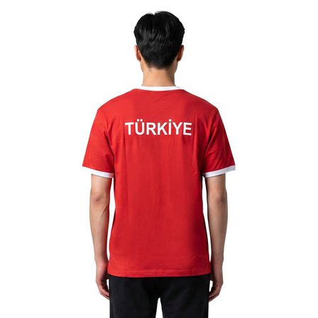 Türkiye Baskılı Unisex Kırmızı Günlük Stil T-Shirt 26DU0003-KRM