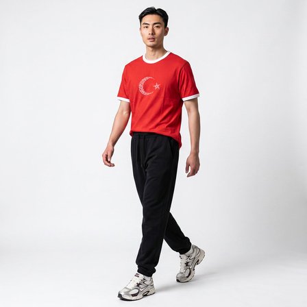 Türkiye Baskılı Unisex Kırmızı Günlük Stil T-Shirt 26DU0003-KRM