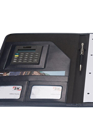 Kapaklı Sekreterlik Padfolio Hesap Makinalı A4 100 Yaprak Kapasiteli Vegan 24,5x32 cm