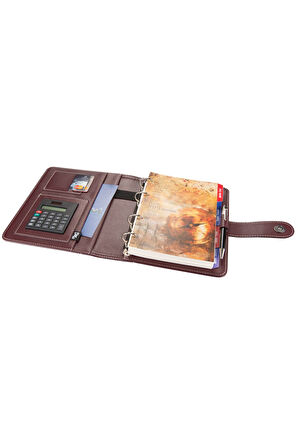 2026 Organizer Ajanda Kılıflı A5 4 Halkalı 15x21 4 Delikli Tarihli Çizgili Blok Rainbow Vegan 19,5x23 cm. Bordo