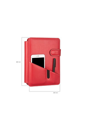 2026 Organizer Ajanda Telefon Kılıflı Tarihli Çizgili 168 Yaprak 17x24 Defterli Rainbow Vegan 20x26 cm. Kırmızı