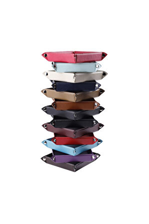 Masaüstü Organizer Düzenleyici Deri Dekoratif Sepet Kare Desktop Organizer Rainbow Vegan 16,5x16,5 cm