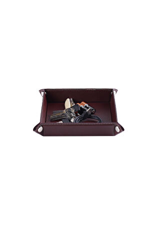 Masaüstü Organizer Düzenleyici Deri Dekoratif Sepet Kare Desktop Organizer Rainbow Vegan 16,5x16,5 cm