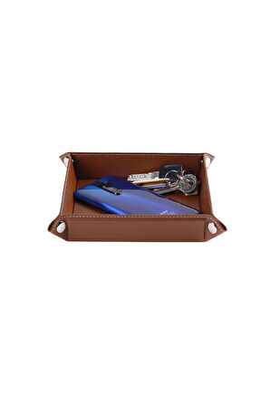 Masaüstü Organizer Düzenleyici Deri Dekoratif Sepet Kare Desktop Organizer Rainbow Vegan 16,5x16,5 cm