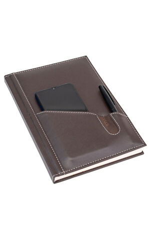 Deri Defter Günlük Journal Ajanda Tarihsiz Düz Telefon Kılıflı 160 Yaprak Vegan 17x24 cm