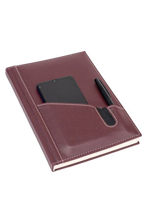Deri Defter Günlük Journal Ajanda Tarihsiz Düz Telefon Kılıflı 160 Yaprak Vegan 17x24 cm