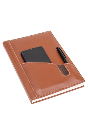 Deri Defter Günlük Journal Ajanda Tarihsiz Düz Telefon Kılıflı 160 Yaprak Vegan 17x24 cm