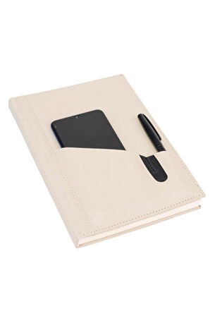 Deri Defter Günlük Journal Ajanda Tarihsiz Düz Telefon Kılıflı 160 Yaprak Vegan 17x24 cm