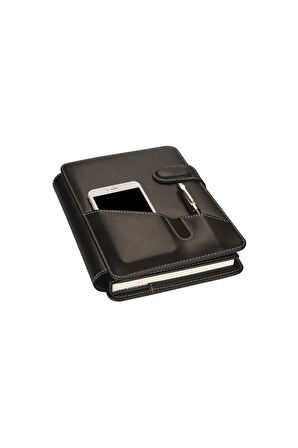 2026 YENİ YIL TARİHLİ GÜNLÜK ÇİZGİLİ 17*24 CM İÇ AJANDALI TELEFON KILIFI KAPAKLI DERİ ORGANİZER SİYAH