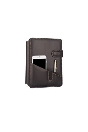 2026 YENİ YIL TARİHLİ GÜNLÜK ÇİZGİLİ 17*24 CM İÇ AJANDALI TELEFON KILIFI KAPAKLI DERİ ORGANİZER SİYAH