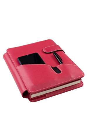 2026 YENİ YIL TARİHLİ GÜNLÜK ÇİZGİLİ 17*24 CM İÇ AJANDALI TELEFON KILIFI KAPAKLI DERİ ORGANİZER FUŞYA