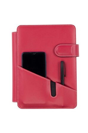 2026 YENİ YIL TARİHLİ GÜNLÜK ÇİZGİLİ 17*24 CM İÇ AJANDALI TELEFON KILIFI KAPAKLI DERİ ORGANİZER FUŞYA