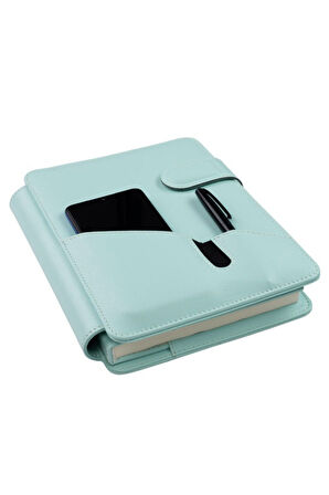 2026 YENİ YIL TARİHLİ GÜNLÜK ÇİZGİLİ 17*24 CM İÇ AJANDALI TELEFON KILIFI KAPAKLI DERİ ORGANİZER SU YEŞİLİ