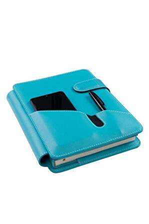 2026 YENİ YIL TARİHLİ GÜNLÜK ÇİZGİLİ 17*24 CM İÇ AJANDALI TELEFON KILIFI KAPAKLI DERİ ORGANİZER TURKUAZ