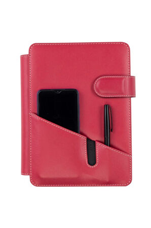 2026 YENİ YIL TARİHLİ GÜNLÜK ÇİZGİLİ 15*21 CM İÇ AJANDALI 4 HALKALI TELEFON KILIFI KAPAKLI DERİ ORGANİZER FUŞYA